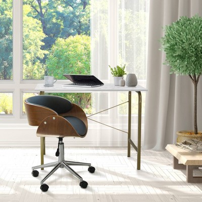 Ergonomic Faux Leather Swivel Task Chair with Lumbar Support - Black/Walnut