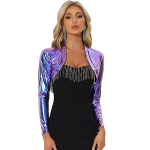 INSPIRE CHIC Women's Cropped Holographic Party Shiny Lightweight Long Sleeve Shrugs - 1 of 4
