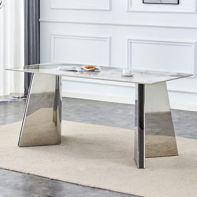 NicBex 63" Modern Rectangle Dining Table,Kitchen Table with Marble-Patterned Tabletop and Steel Butterfly Legs for 6-8 Seaters(5 Colors)