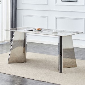 NicBex 63" Modern Rectangle Dining Table,Kitchen Table with Marble-Patterned Tabletop and Steel Butterfly Legs for 6-8 Seaters(5 Colors) - 1 of 4