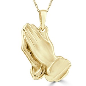 Pompeii3 14k White or Yellow Gold Jesus Praying Hands Pendant Necklace 1" Tall 5 Grams - 1 of 4
