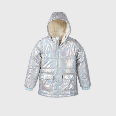 girls silver puffer jacket