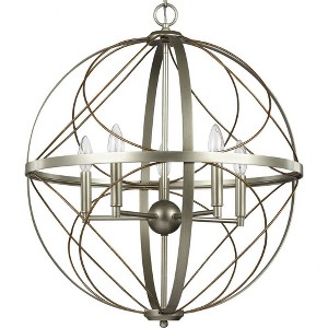 Progress Lighting Brandywine 5-Light Pendant, Steel, Silver Ridge, Open-Cage Design, Antique Bronze Frame - 1 of 4