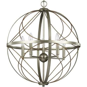 Progress Lighting Brandywine 5-Light Pendant, Steel, Silver Ridge, Open-Cage Design, Antique Bronze Frame