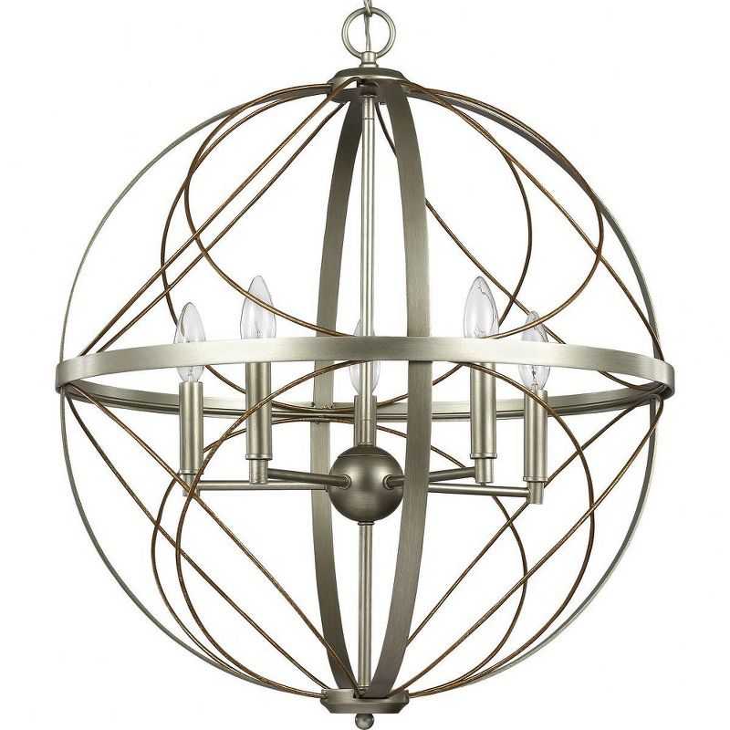 Progress Lighting Brandywine 5-Light Pendant, Steel, Silver Ridge, Open-Cage Design, Antique Bronze Frame, 1 of 5