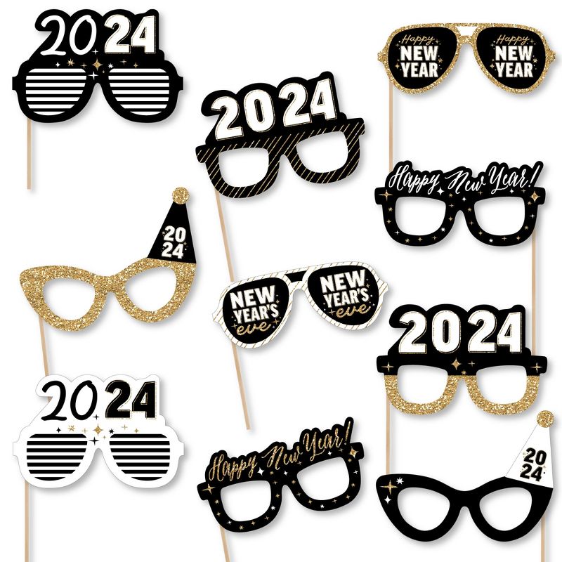 Big Dot of Happiness Hello New Year Glasses - Paper Card Stock 2024 NYE Party Photo Booth Props Kit - 10 Count, 1 of 6