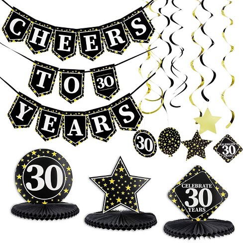 Cheers To 30 Years Party Decorations With Garland Banner Backdrop Swirls And Centerpieces For 30th Birthday Wedding Company Anniversary Target