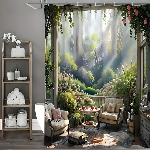 Paaaawaters Romantic Pink Flower Shower Curtain - Water-Repellent & Durable Polyester, Lush Woven Weave Design - 1 of 4