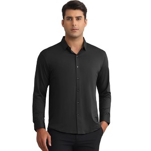 INSPIRE CHIC Men's Long Sleeve Button Down Solid Color Business Dress Shirt - 1 of 4