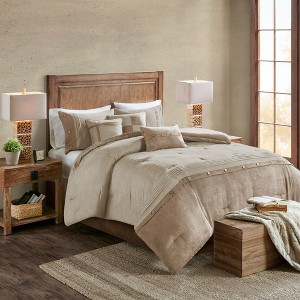 Sapphtopaz Comforter Set Quilt Set Soft Faux Suede with Lodge Cabin Style Pieced Fabric and Buttons on Top 7 Piece - 1 of 4