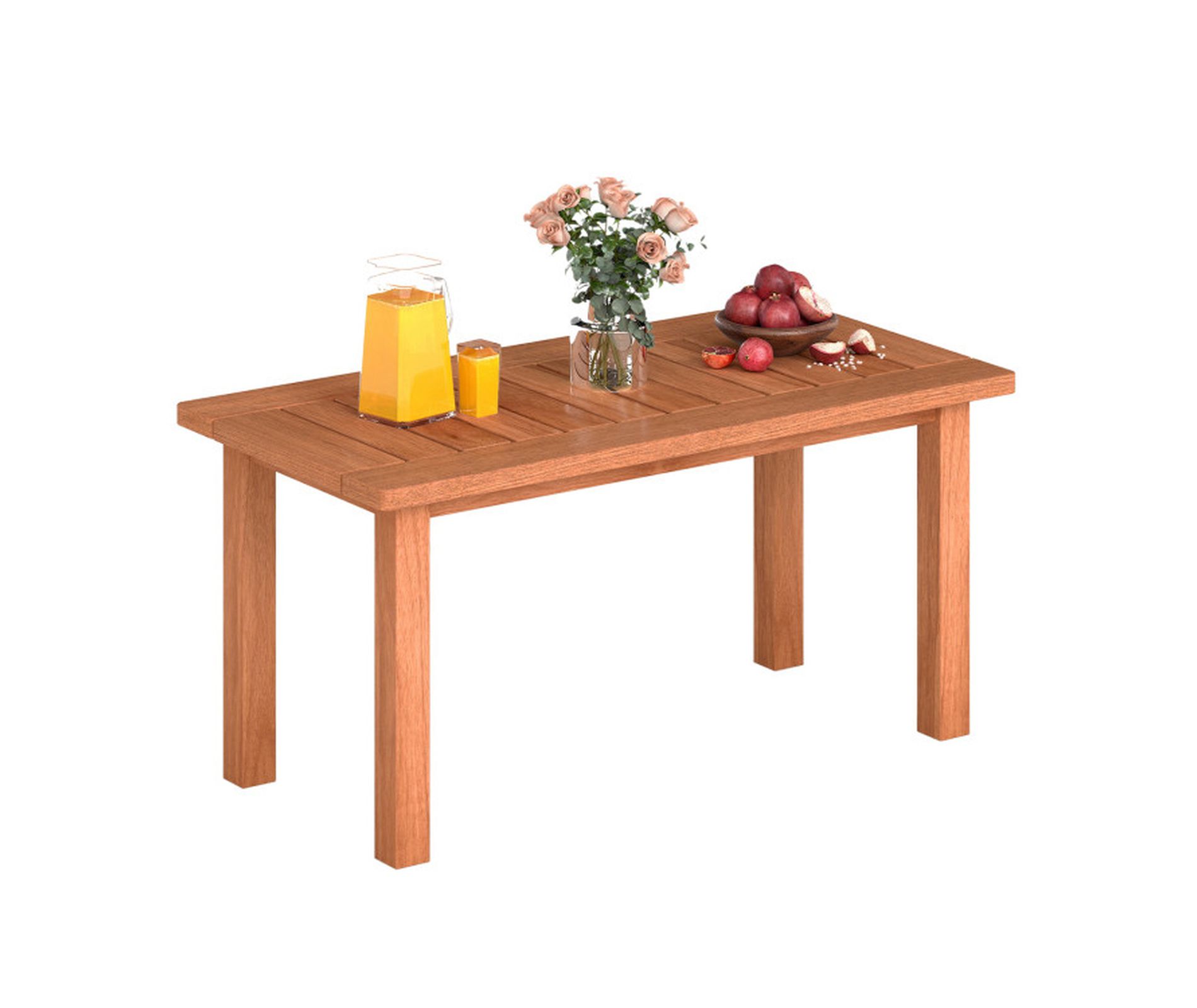 35.5 Inch Rectangular Wood Outdoor Coffee Table with Slatted Top in Natural