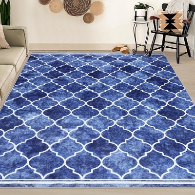 Moroccan Geometric Rug Modern Non-Slip Low Pile Rug Washable Boho Rug