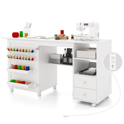 Costway Folding Sewing Table Charging Station Multifunctional Sewing Machine Cart Table Target