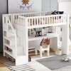 Twin/Full Size Loft Bed with Movable Desk, Storage Stairs & Shelves - ModernLuxe - 4 of 4