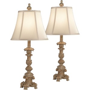 360 Lighting Elize 26 1/2" Tall Candlestick Traditional Country Cottage Table Lamps Set of 2 WiFi Smart Socket White-Washed Living Room Bedroom - 1 of 4