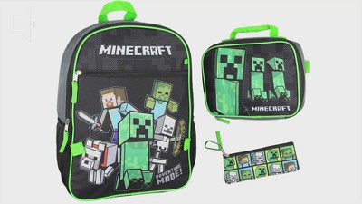 Minecraft Backpack Set With Detachable Lunch Box 16" 4 Piece Set