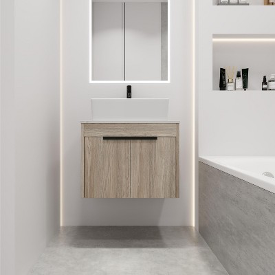 NicBex Floating Bathroom Vanity with 4 Styles Ceramic Basin,Bathroom Sink Vanity with Soft Close Doors,Bathroom Sink Cabinet for Bathroom,Oak