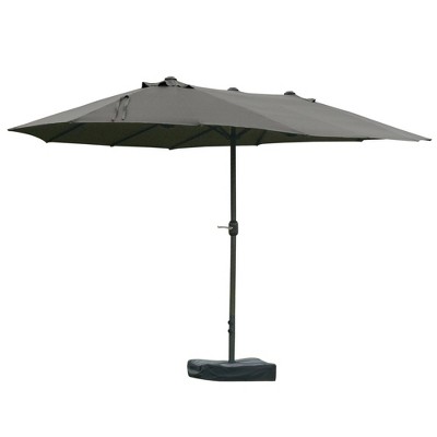 Gsluuk Outsunny Patio Umbrella 15' Steel Rectangular Outdoor Double Sided Market with base, Sun Protection & Easy Crank for Deck Pool Patio, Dark Gray