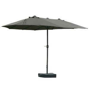 Gsluuk Outsunny Patio Umbrella 15' Steel Rectangular Outdoor Double Sided Market with base, Sun Protection & Easy Crank for Deck Pool Patio, Dark Gray - 1 of 1