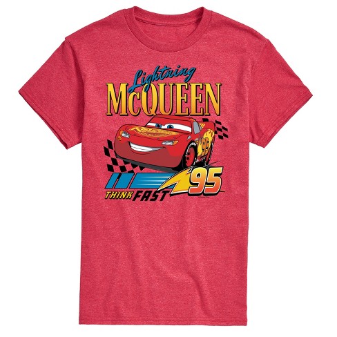 Men s Disney Lightning Mcqueen Think Fast Short Sleeve Graphic T shirt Heather Red Large Target