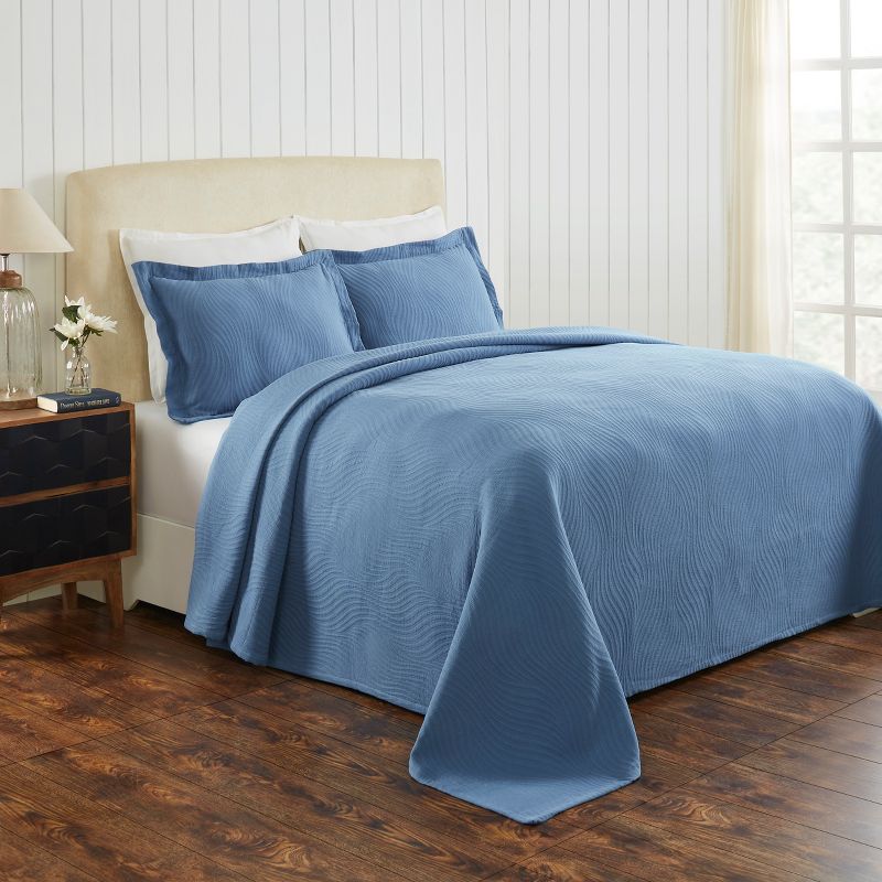 Textured Jacquard Matelass Solid Oversized Cotton Bedspread Set - Blue Nile Mills, 2 of 10