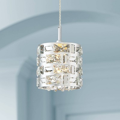Crystal Rain Chrome Mini LED Pendant Light with Drum Shade