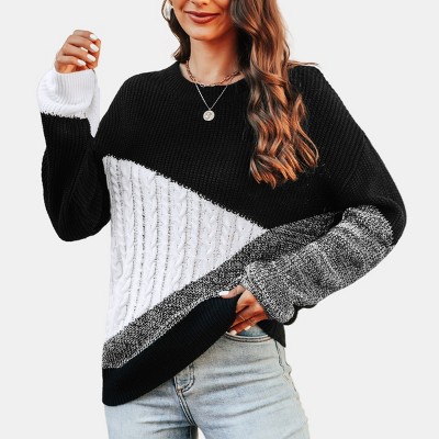 Women's Cable Knit Colorblock Sweater Sweater - Cupshe : Target