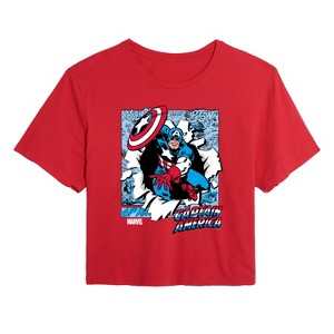 Women's - Marvel - Captain America Comic Book Panels Cropped Graphic T-Shirt - 1 of 3