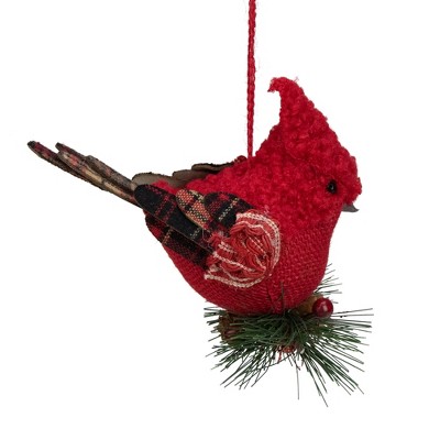 Northlight Burlap  Cardinal with Pine Needles and Berries Christmas Ornament - 6.5" - Red