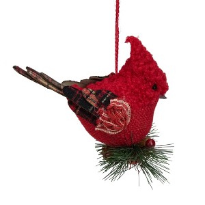 Northlight Burlap  Cardinal with Pine Needles and Berries Christmas Ornament - 6.5" - Red - 1 of 4