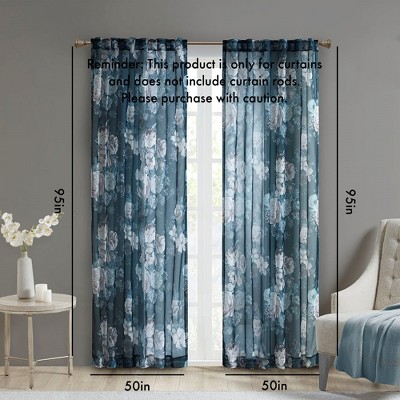 MAYEERTY Printed Floral Rod Pocket and Back Tab Voile Sheer Curtain
