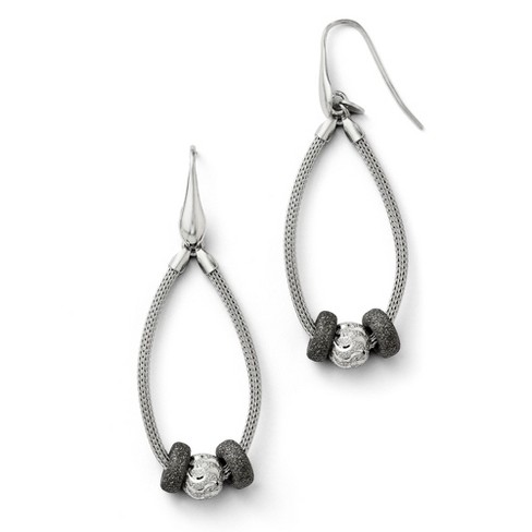 Black Bow Jewelry Two-Tone Three Bead Mesh Chain Dangle Earrings in Sterling Silver - image 1 of 3