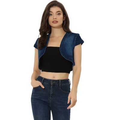 INSPIRE CHIC Women's Casual Cap Sleeve Open Front Crop Denim Shrugs