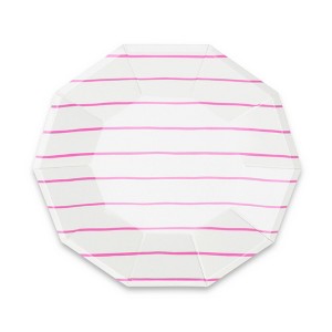 Daydream Society - Cerise Frenchie Striped Large Plates - Pack of 8 Paper Plates - 1 of 1