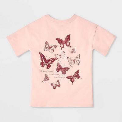 Cat & Jack Girls' Short Sleeve 100% Cotton 'Butterflies' Oversized Graphic T-Shirt - Cat & Jack™ Pink M — фото 3
