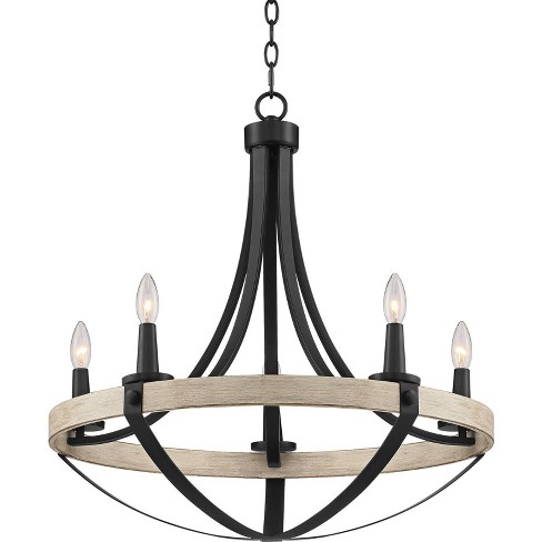 Franklin Iron Works Whitewash Wood Black Finish Round Chandelier 26 Wide Rustic Farmhouse 5 Light Fixture Dining Room House Foyer Target