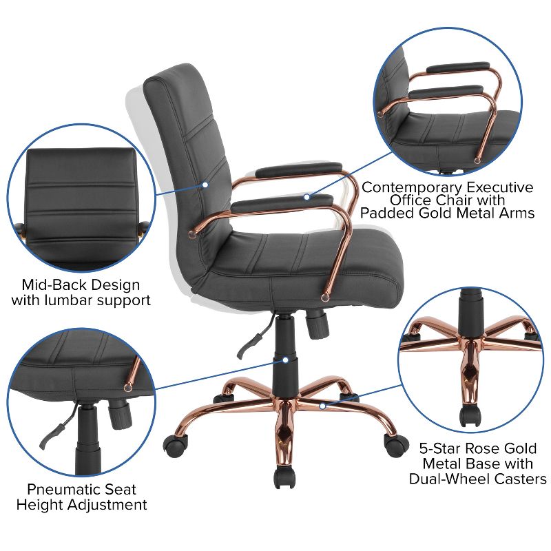 Emma and Oliver Mid-Back Executive Swivel Office Chair with Metal Frame and Arms, 4 of 14