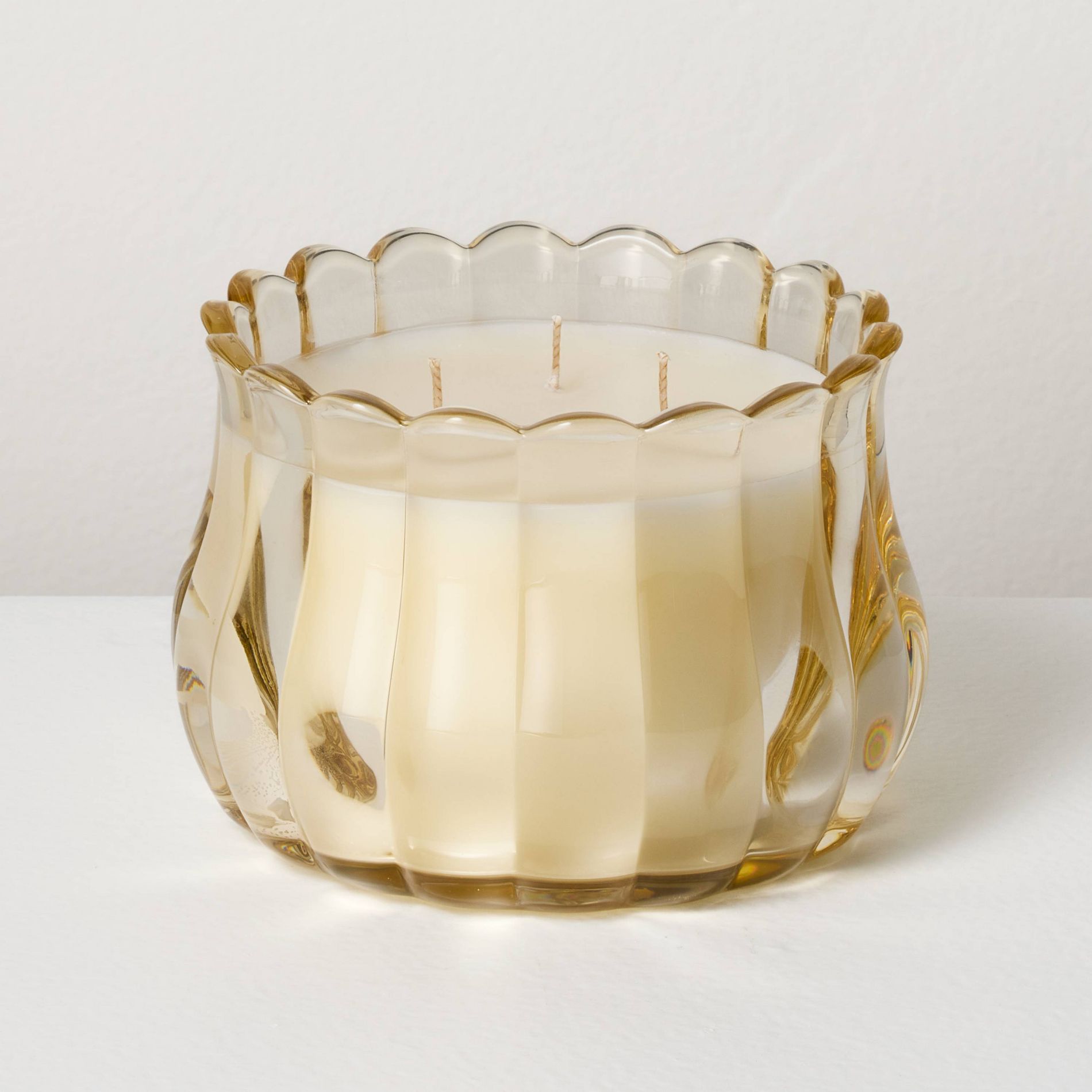 3 Wick Medium Scalloped Glass Salted Honey Jar Candle 12oz - Hearth & Hand™ with Magnolia