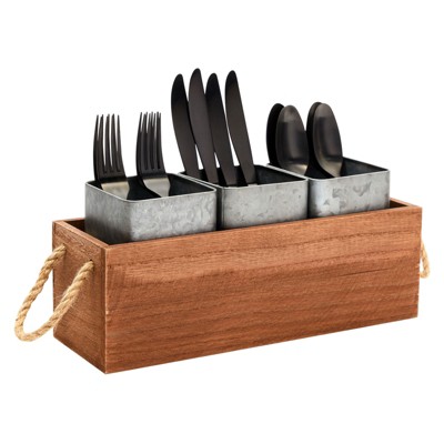 Farmlyn Creek Farmhouse Galvanized Utensil Holder & Organizer with 3 Compartments, Includes Tray for Forks, Spoons, Knives, Napkins