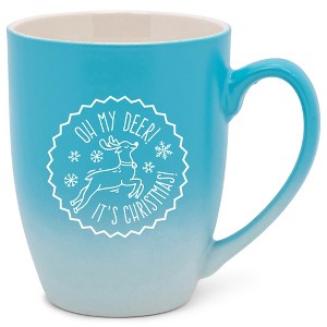 Elanze Designs Oh My Deer! It Is Christmas! Two Toned Ombre Matte Teal and White 12 ounce Ceramic Stoneware Coffee Cup Mug - 1 of 4
