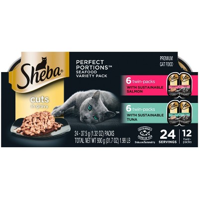 Sheba Perfect Portions Cuts in Gravy Salmon, Seafood, Gravy and Tuna Flavor Variety Pack Wet Cat Food - 2.6oz/12ct