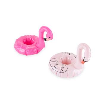 Blush Flock Drink Floaties for Standard Cups and Cans, Pool Party or Beach Bird Inflatables, Pink Flamingo and Swan, Set of 2