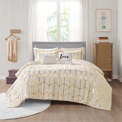 Stylish Geometric Metallic Print Comforter Set, All Season Home Textile for Modern Bedroom Decor, Valentine's Day Gifts