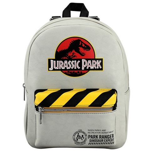 Jurassic Park Dinosaur Movie Logo Caution Tape Grey Mini Backpack