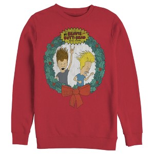 Men's Beavis and Butt-Head Christmas Logo Rocker Wreath Sweatshirt - 1 of 3
