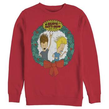 Men's Beavis and Butt-Head Christmas Logo Rocker Wreath Sweatshirt