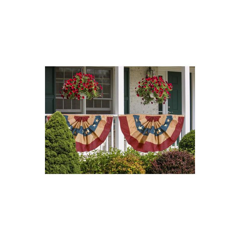 Briarwood Lane Burlap Patriotic Embroidered Bunting USA 72" x 36" Pleated Banner with Brass Grommets, 1 of 5