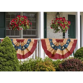 Briarwood Lane Burlap Patriotic Embroidered Bunting USA 72" x 36" Pleated Banner with Brass Grommets