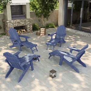 Sonkuki 4-Piece Folding Adirondack Chair with Retractable Ottoman, Fire Pit Patio Chair with Cup Holder Lawn Outdoor Lounge Chair - 1 of 4