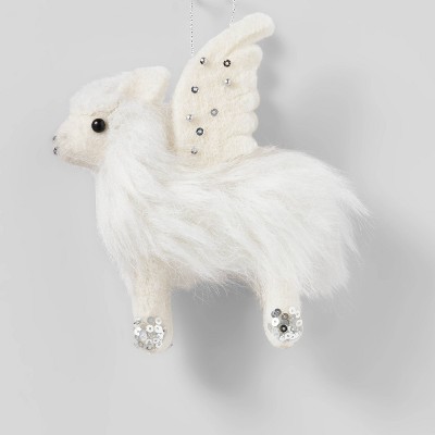 Boiled Wool White Pegasus with Silver Sequin Wings Christmas Tree Ornament - Wondershop™